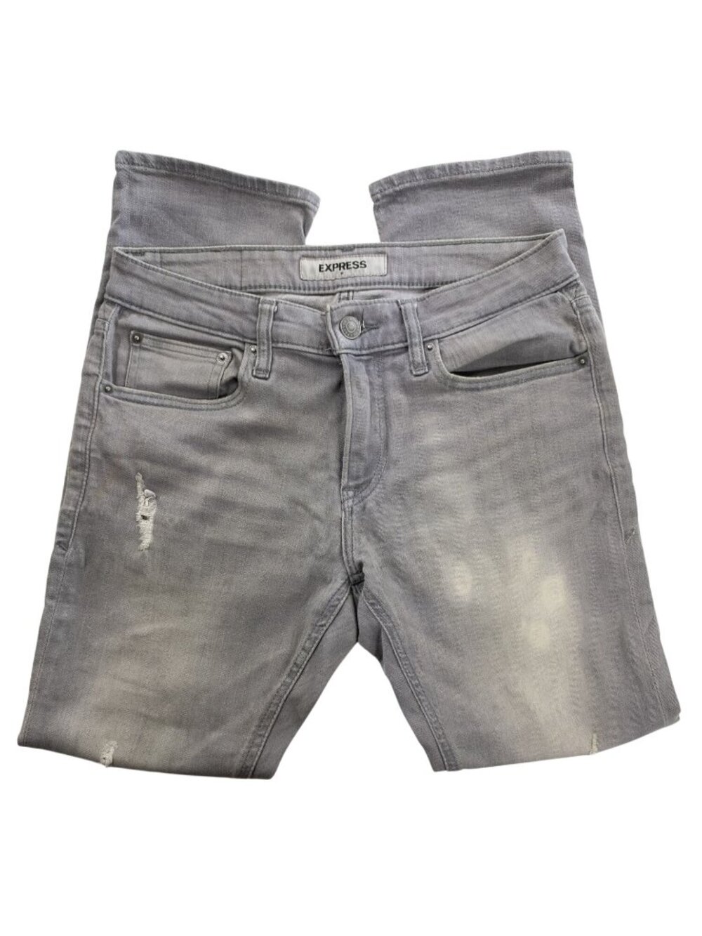 Express Mens Slim Skinny Gray Distressed Denim Jeans 28x30